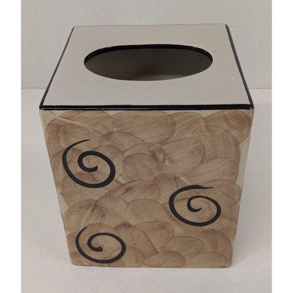 R B Alcobaca Other - R B Alcobaca Tissue Box Cover Ceramic 4.75" x 4.75" x 5.75" Brown Decorative GUC